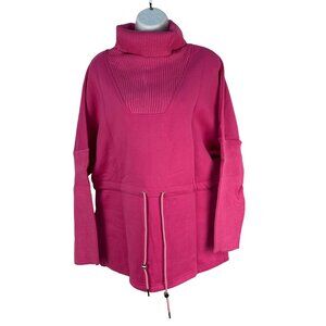 Fisoew Womens Pink Turtleneck Sweatshirt M Side-Slit Tunic Pullover Adjustable